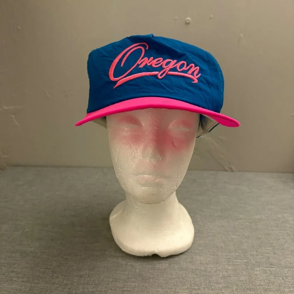 Unbranded Oregon Hat Mens OSFA Blue Pink Vintage 90s Retro‎ Nylon Snapback